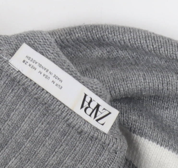 Zara Women's Grey Striped Mock Neck Jumper Size UK 10