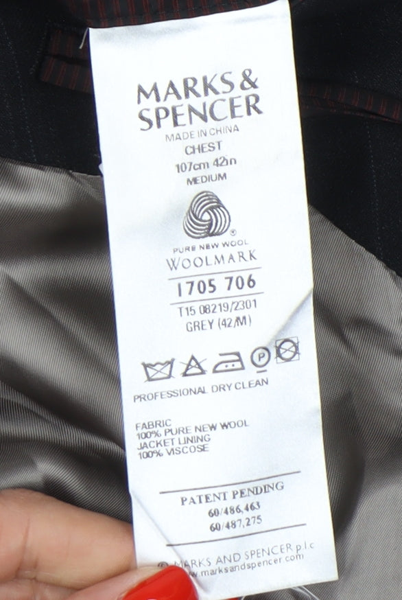 Marks & Spencer Men's Grey Wool Blazer, Size 42 M