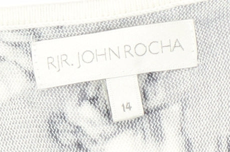 RJR.John Rocha Women's Grey Floral V-Neck Jumper Size 14