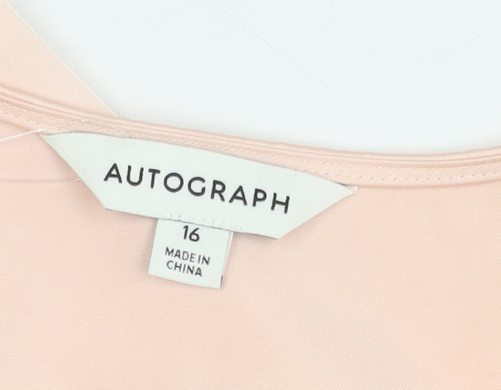 Marks & Spencer Women's Pink Blush Autograph 3/4 Sleeve V-Neck Blouse