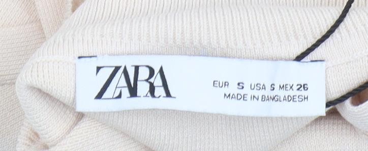 Zara Beige Cropped Tank Top, Women's S, Stretch Knit