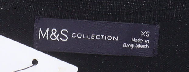 Marks & Spencer Women's Black Striped Collared Pullover XS