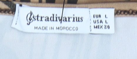 Stradivarius Women's Brown Slip Dress, Size 12 - V-Neck Geometric