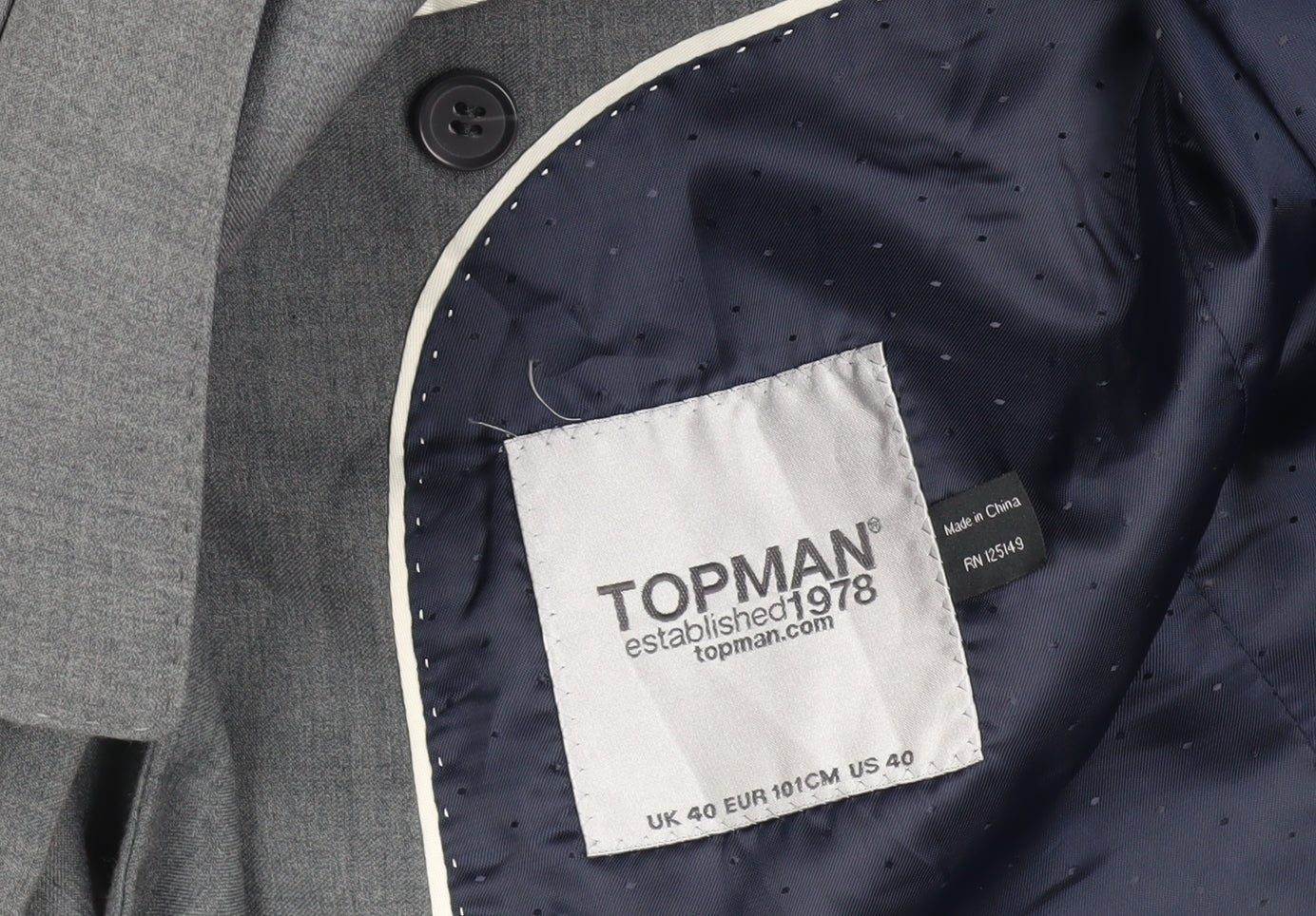 Topman Men's Grey Blazer 40 Regular Fit Classic