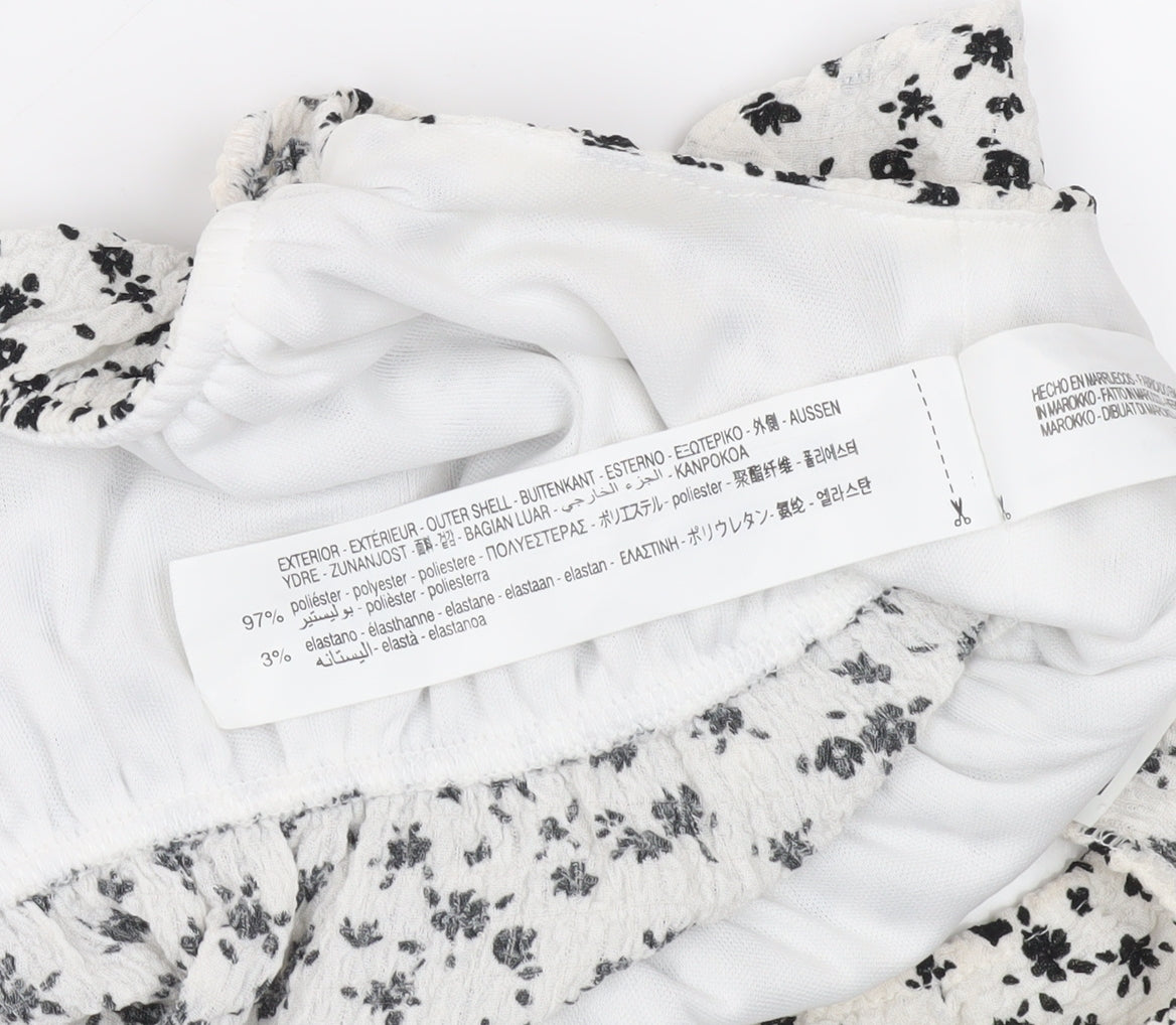 Bershka Women's White Floral Cropped Blouse M