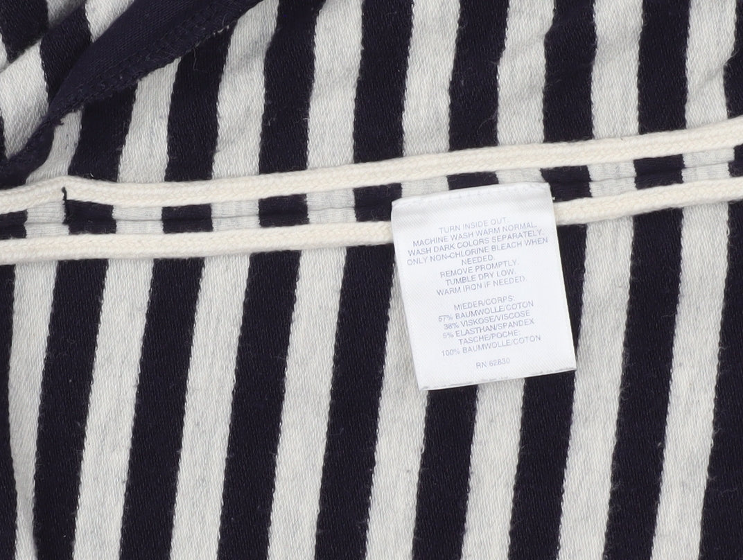 Lands' End Women's Black & White Striped Open Front Cardigan XL