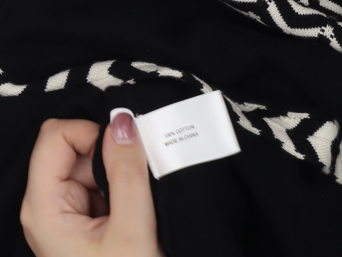 Country Casuals Women's Black Geometric 3/4 Sleeve Cardigan M