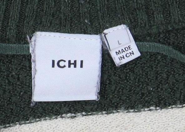 ICHI Women's Green Striped Pullover Jumper - Size L