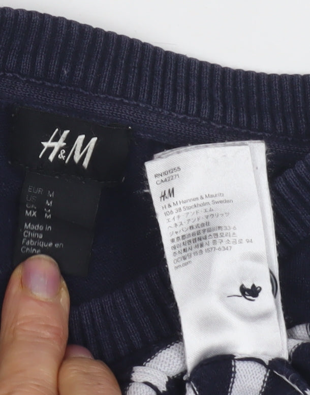 H&M Women's Blue Striped Cotton Pullover Jumper M