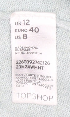 Topshop Women's Blue Open Front Cardigan Size 12 Cotton Crochet