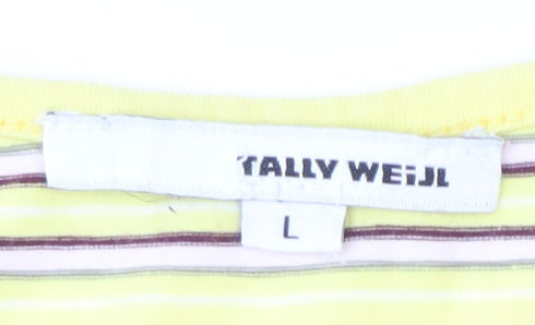 Tally Weijl Women's Yellow Striped T-Shirt L