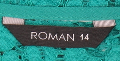 Roman Women's Green Cropped Lace Blouse, Size 14