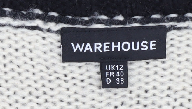 Warehouse Women's Black Stripe Acrylic Pullover Jumper UK 12