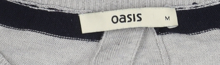 Oasis Women V-Neck Striped Cardigan in Grey Size M
