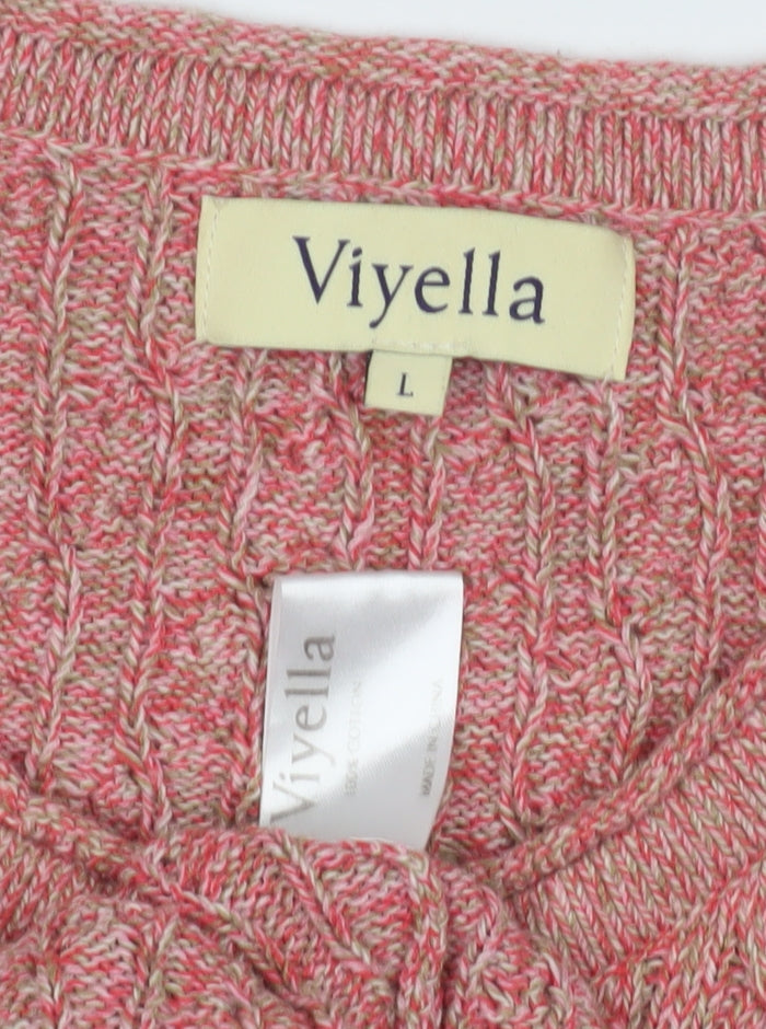 Viyella Women's Pink Cable Knit Pullover Jumper - Size L