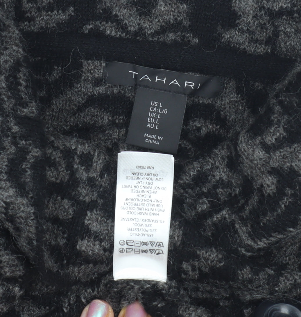 Tahari Women's Black Geometric Hooded Jacket L
