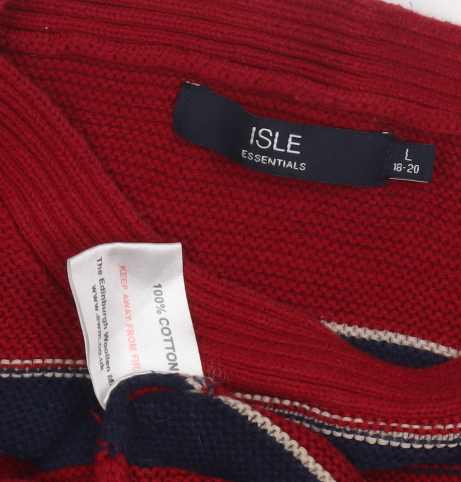 ISLE Women's Red Striped Pullover Jumper Size L
