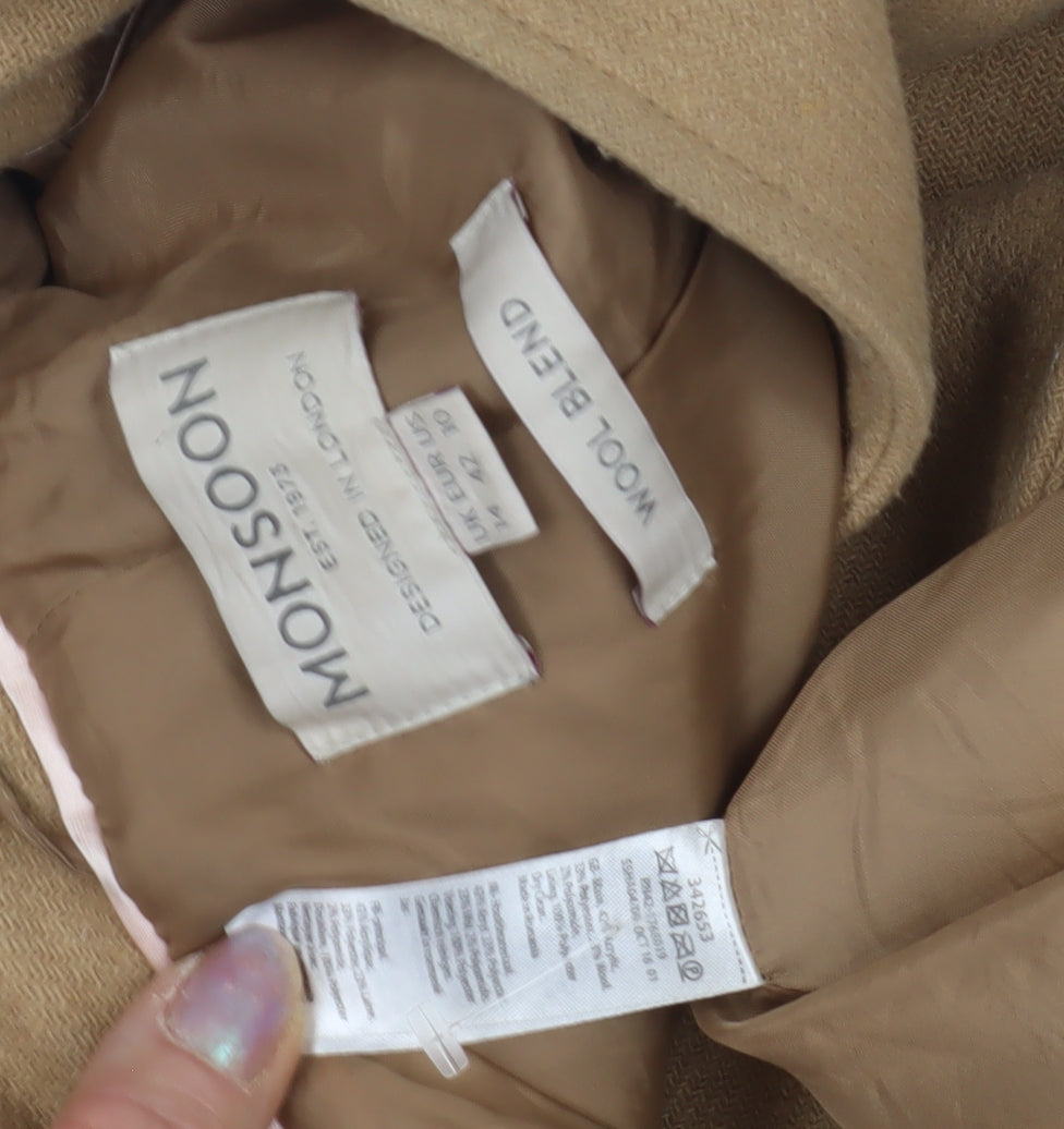 Monsoon Women’s Beige Wool Blend Coat Size 10 Warm & Stylish