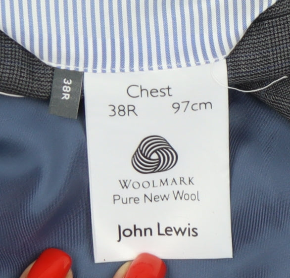 John Lewis Men's Grey Check Blazer, Size 38R, Wool