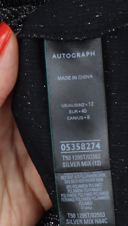 Marks & Spencer Silver Blouse Women Size 12 Knit Long Sleeve