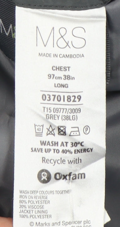 Marks & Spencer Men's Grey Long Blazer, Size 38L