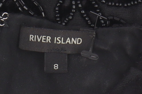 River Island Black Cropped Beaded Blouse - Size 8