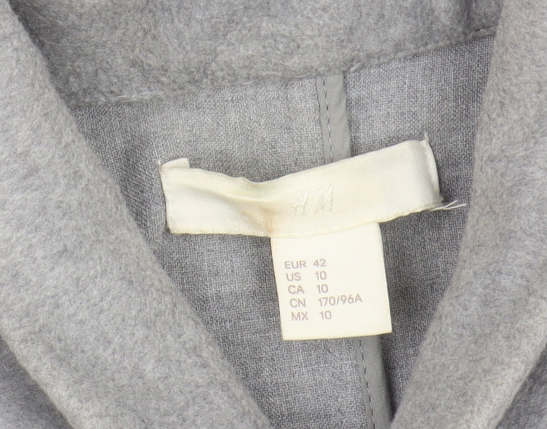 H&M Womens Grey Coat Size 14 Long Collared Casual