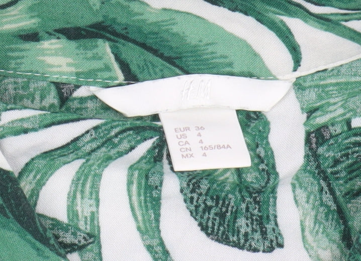 H&M Women's Green Floral Blouse, Size 8, Summer Style