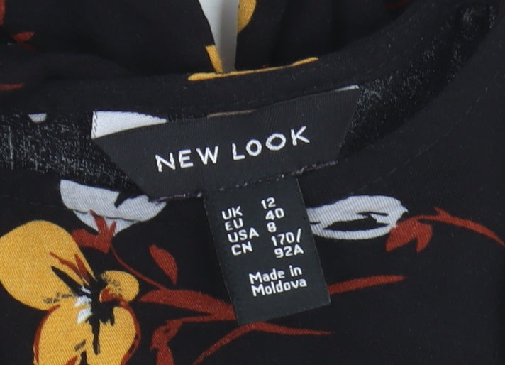 New Look Women's Black Floral Shift Dress - Size 12