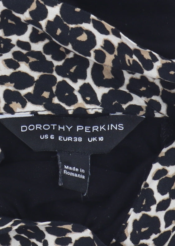 Dorothy Perkins Women Black Leopard Collar Blouse Size 10