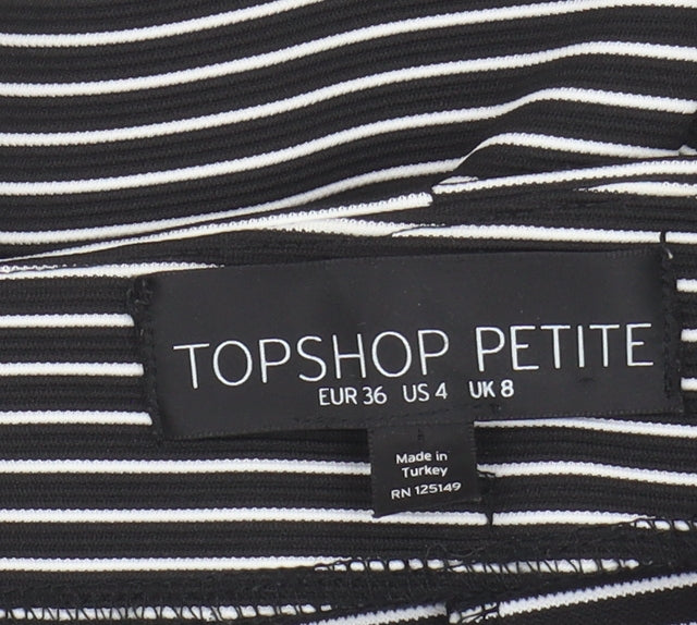 Topshop Women's Striped Black Skater Skirt Size 8