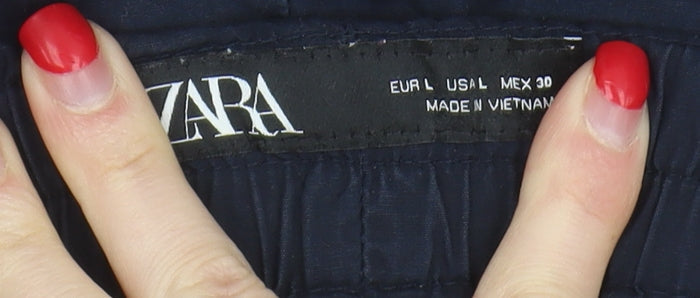 Zara Women's Blue Paperbag Shorts L High Waist