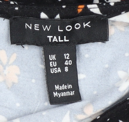 New Look Women's Black Floral A-Line Dress Size 12