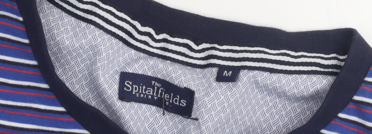 The Spitalfields Shirt Co Men's Medium Blue Striped T-Shirt