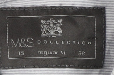 Marks & Spencer Men's Grey Striped Dress Shirt 15 Regular Fit