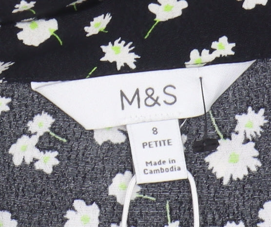 Marks & Spencer Women's Floral Blouse, Black 8 Petite