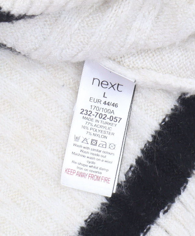 Next Women's Ivory Striped Cable Knit Pullover Jumper L