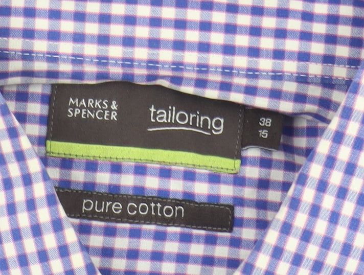 Marks & Spencer Men's Blue Check Long Sleeve Shirt