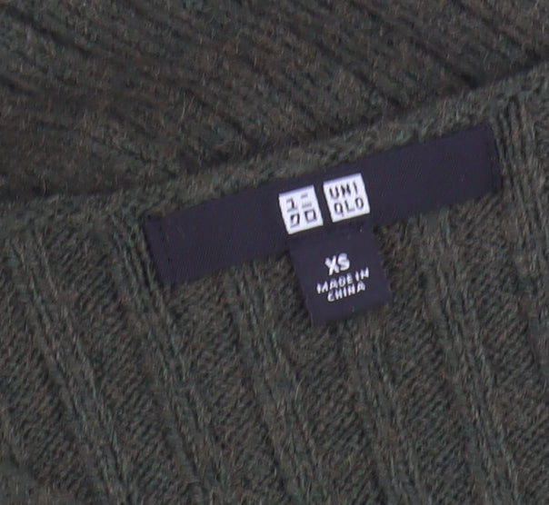 Uniqlo Women's Green Jumper Dress XS V-Neck Midi