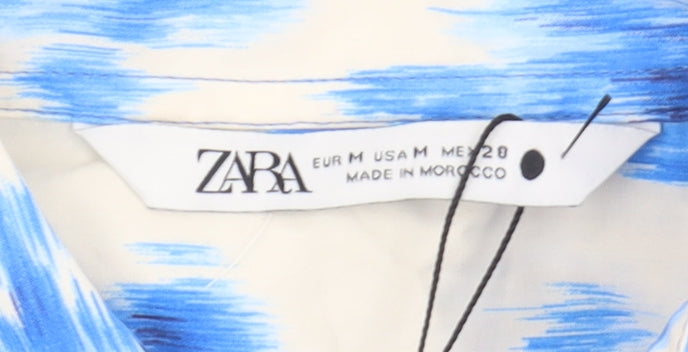 Zara Women's Blue Button-Up Shirt, Size 12, Collared