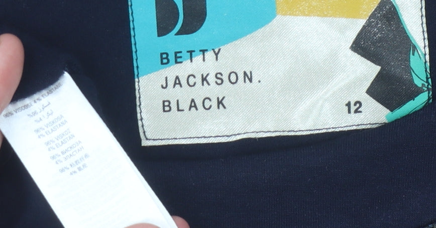 Betty Jackson Women's Black 3/4 Sleeve Ruffled Top