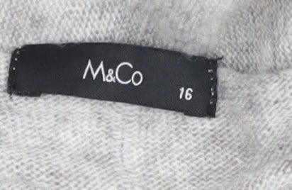 M&Co Women's Grey Open Front Cardigan Size 16 Regular Fit