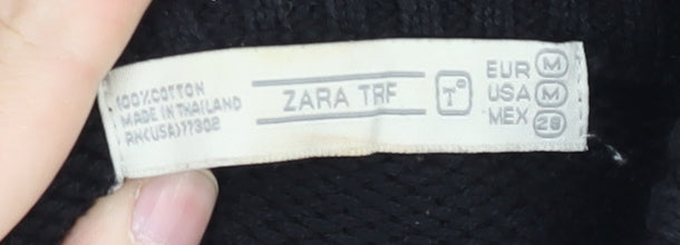 Zara Women's Black Mock Neck Zip Jumper Size 12