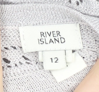 River Island Women's Silver V-Neck Jumper Size 12