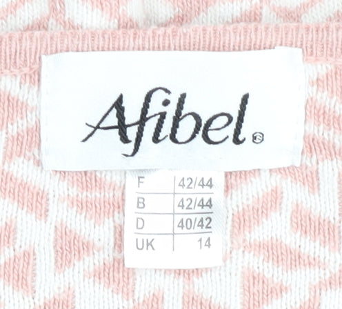 Afibel Women's Pink Cardigan, Size 14, Geometric Knit