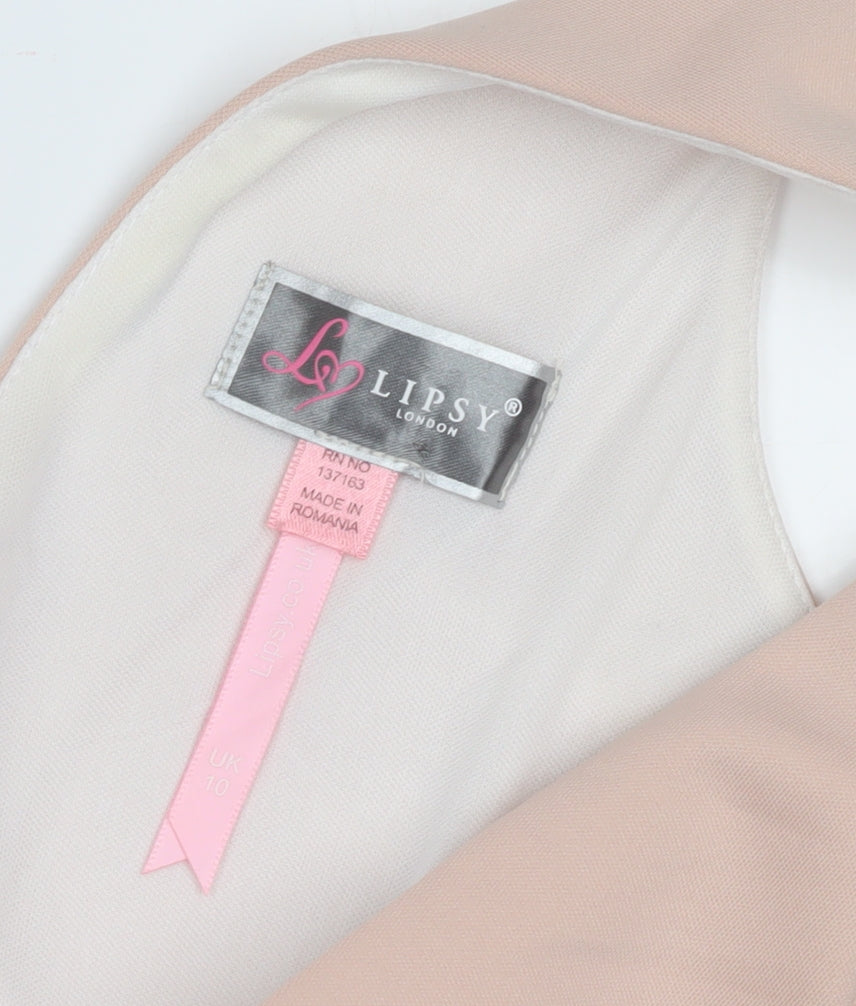 Lipsy Women's Beige Bodycon Dress Size 10 Party V-Neck