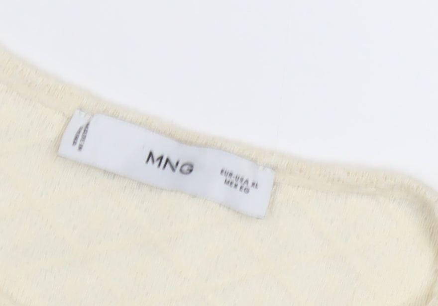 Mango Women Ivory Long Sleeve Knit T-Shirt