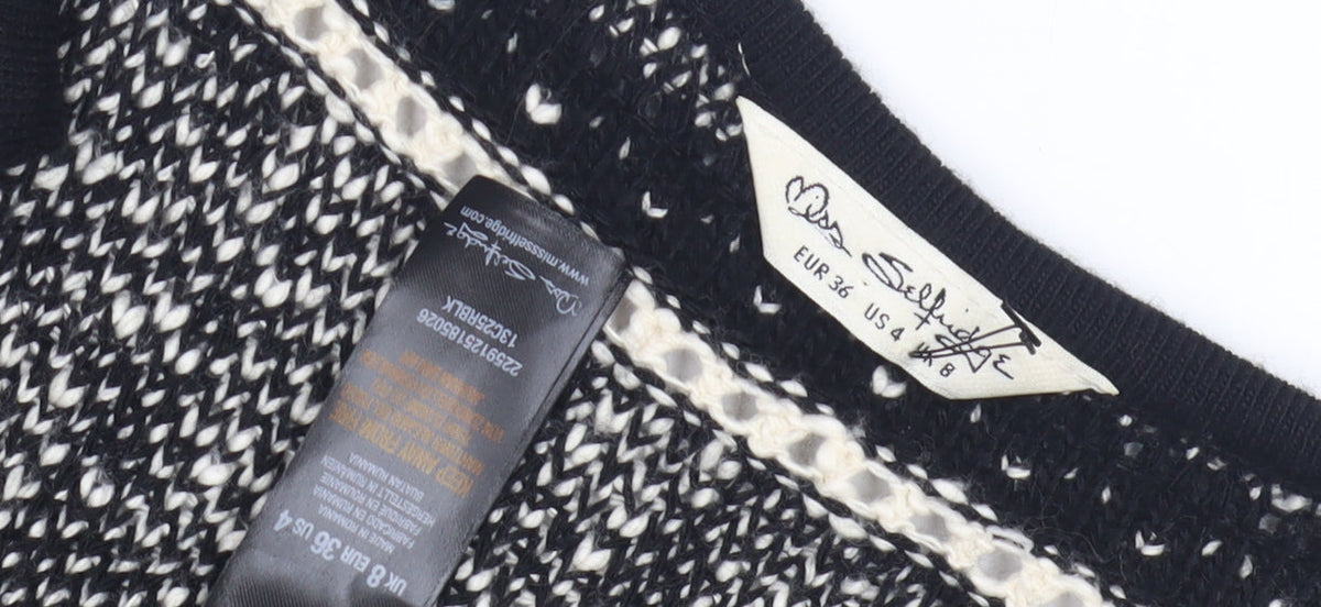 Miss Selfridge Women's Black Geometric Open Front Cardigan Size 8