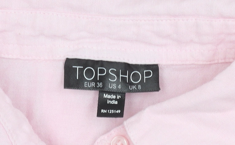 Topshop Women's Pink Embroidered Button-Up Shirt