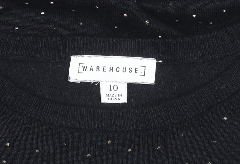 Warehouse Women's Black Studded Pullover Jumper Size 10